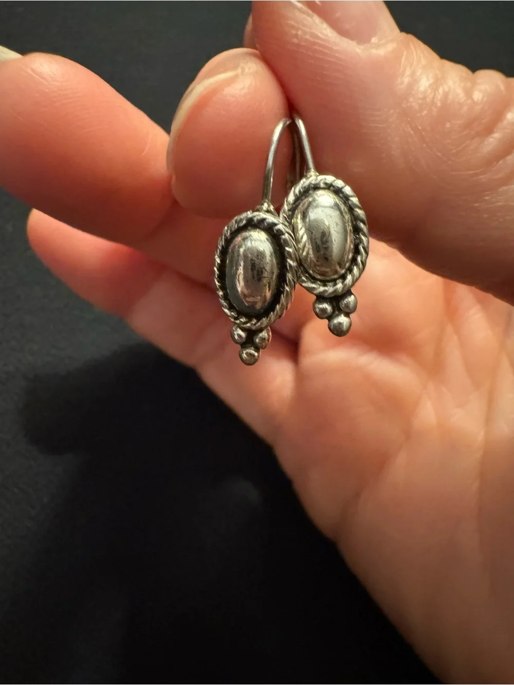 Silver Tone Rope Oval Leverback Earrings Southwestern Style